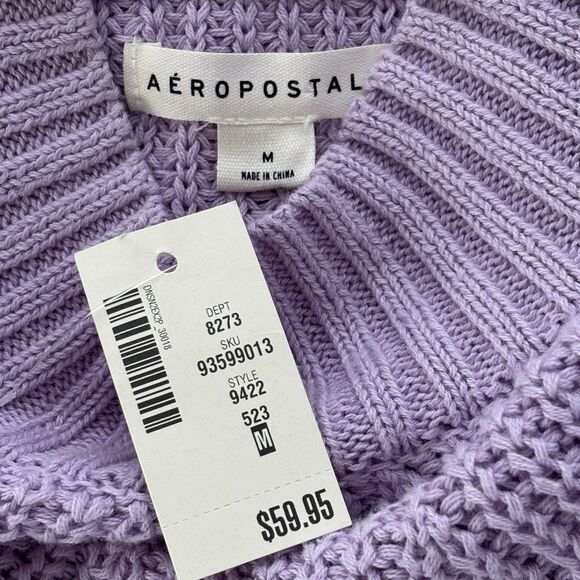 Aeropostale Cropped Cable Knit Sweater Purple Oversized Relaxed Chunky - Picture 6 of 7